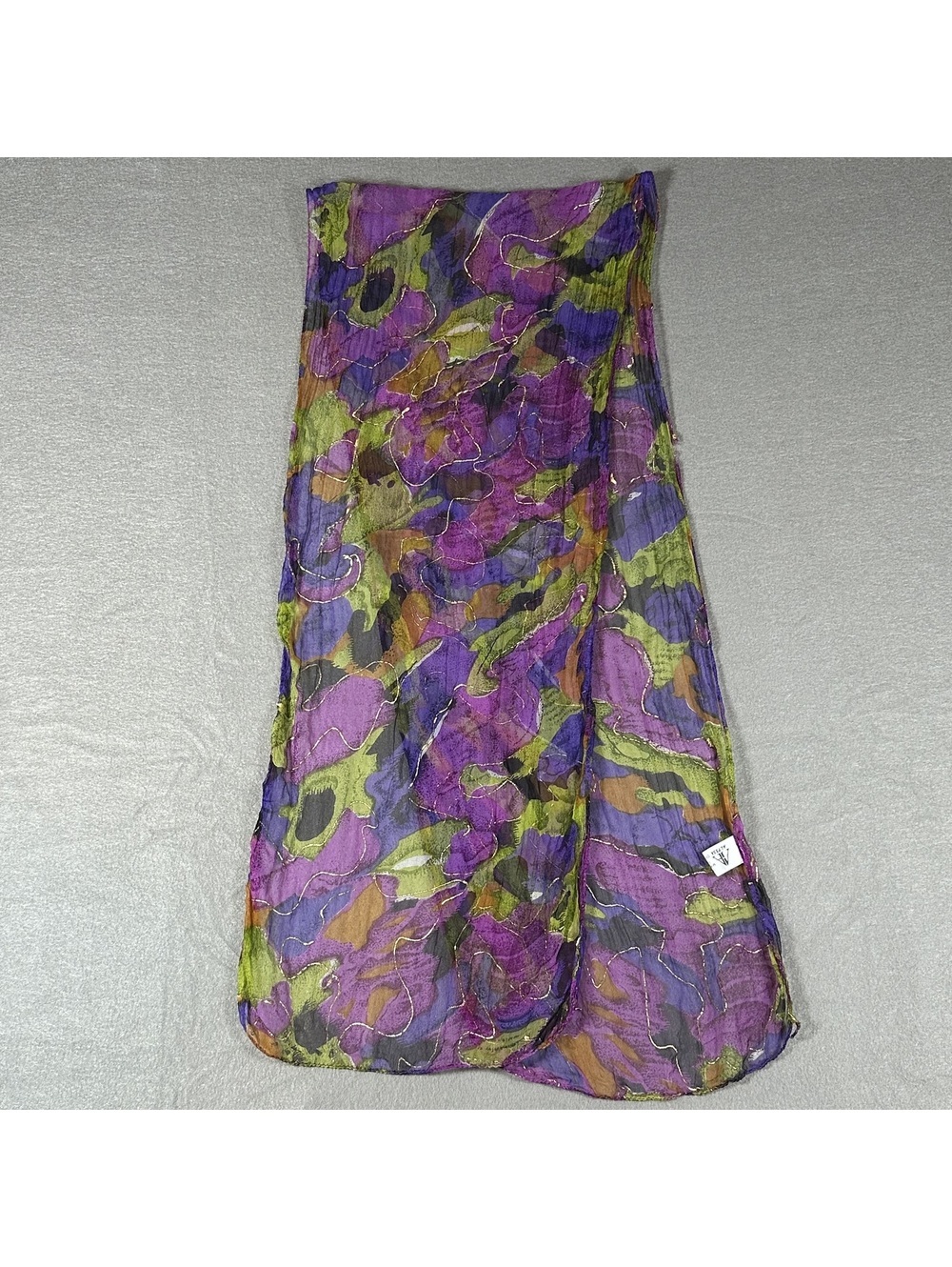 Vintage Alyssa 100% Rayon Multicolor Scarf with Gold Paint Detail